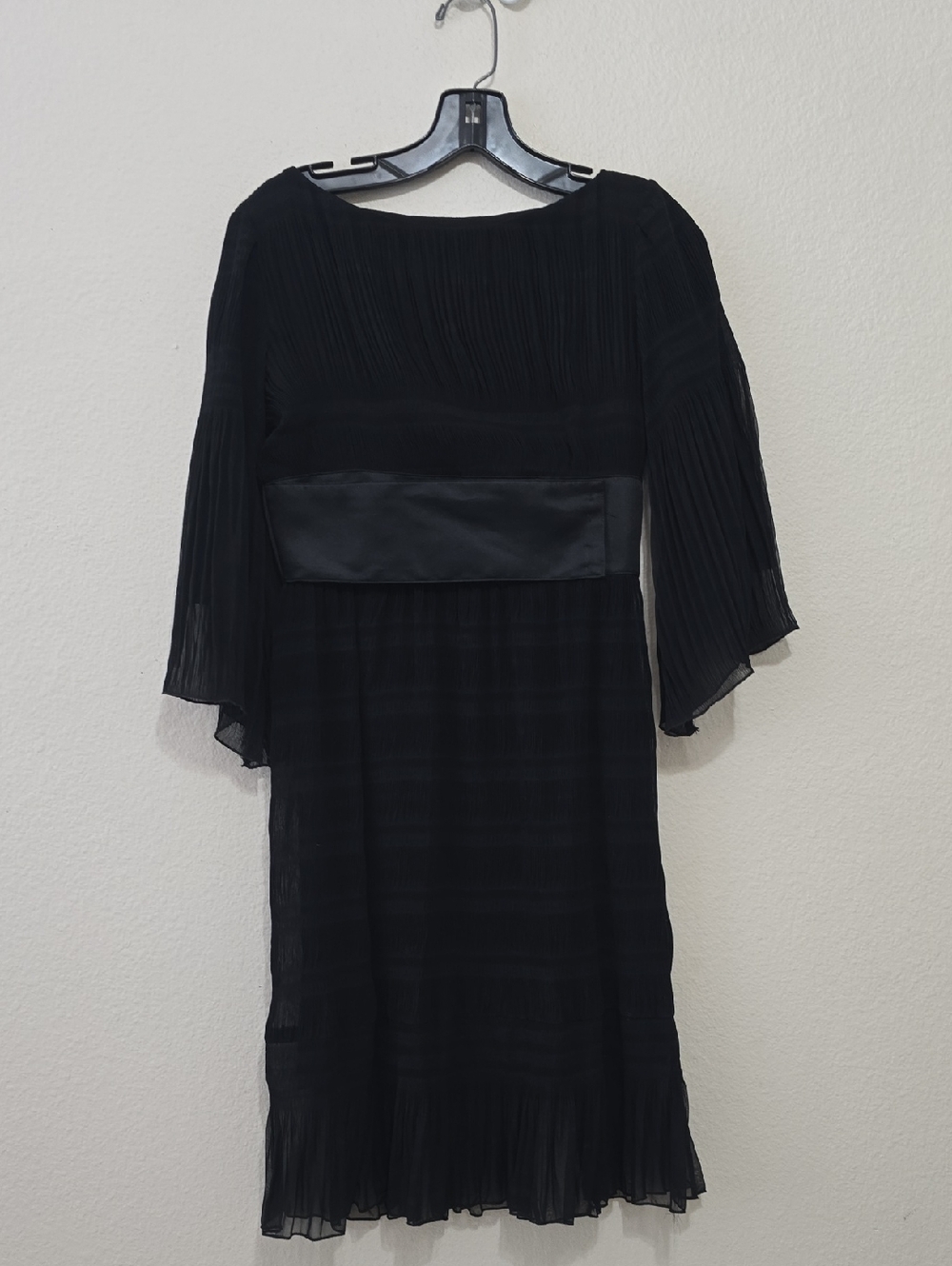 Behnaz Sarafpour Black‎ Pleated Midi Dress with Satin Waistband